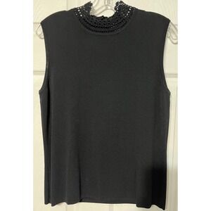 Good‎ Clothes Black Sleeveless Knit Top Crochet Mock Neck Casual Blouse sz large